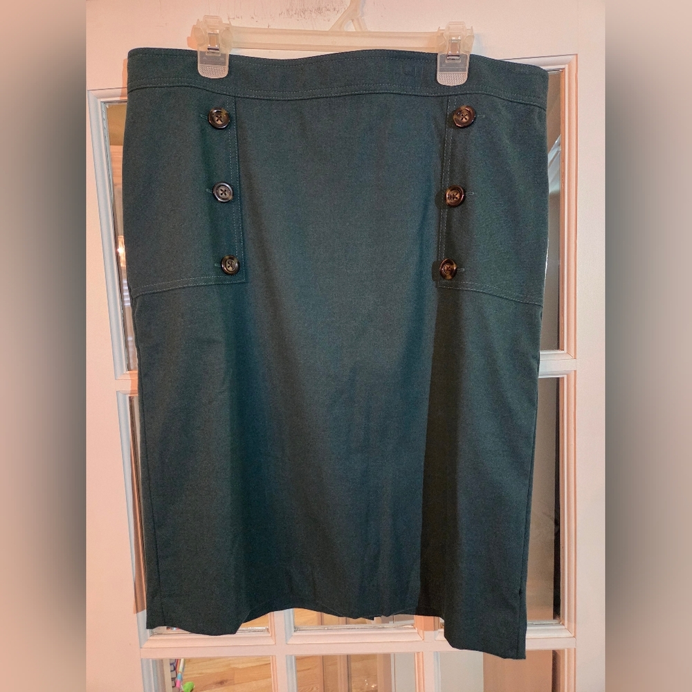 Ann Taylor Teal Wool Button-Detail Pencil Skirt - Size 16